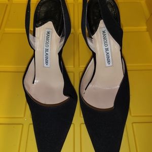 Manolo Blahnik Carolyne Suede Slingback Pumps Size 37.5 Black